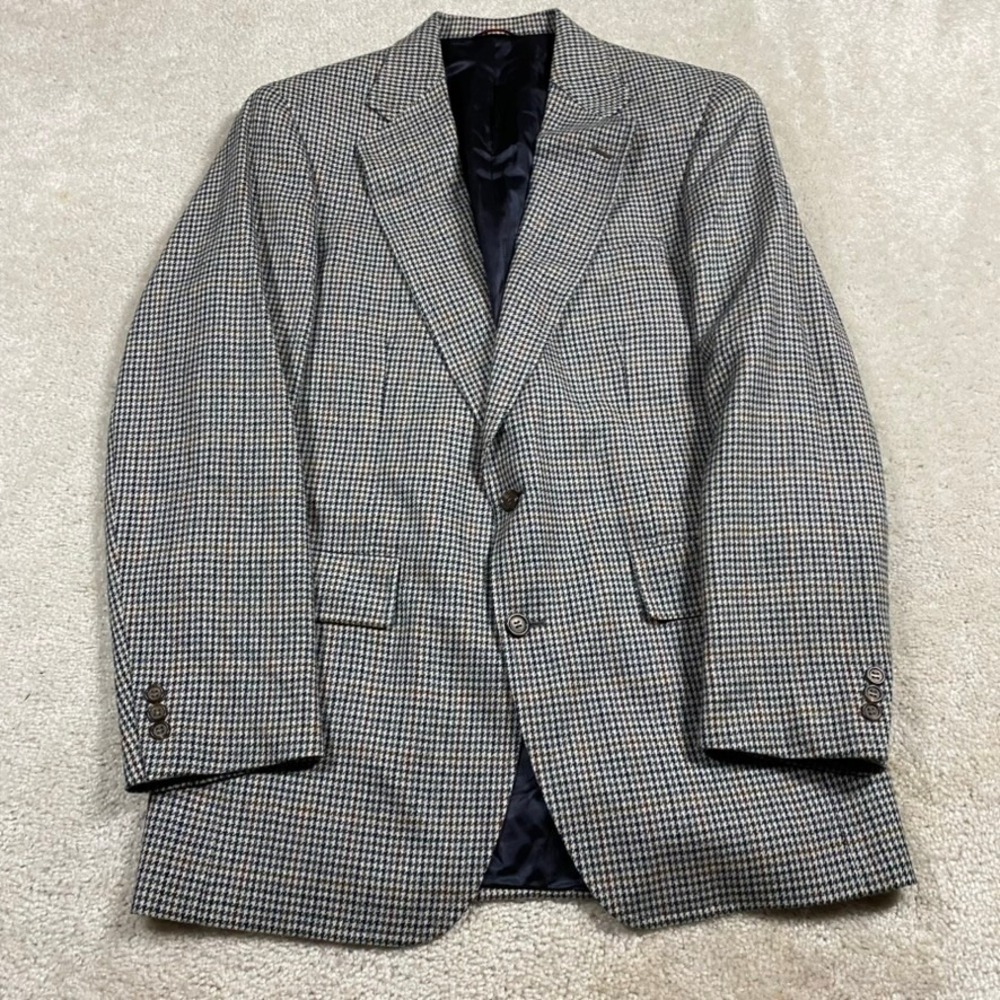 VTG Jos. A. Bank Blazer Mens 42 100% Wool Houndstooth Sport Coat Ivy Prep